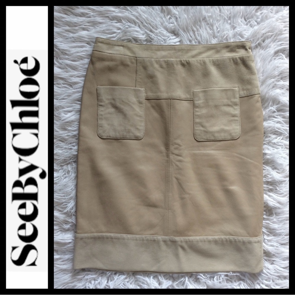 See by Chloé Lamb Leather and Suede Pencil Skirt - Picture 5 of 9